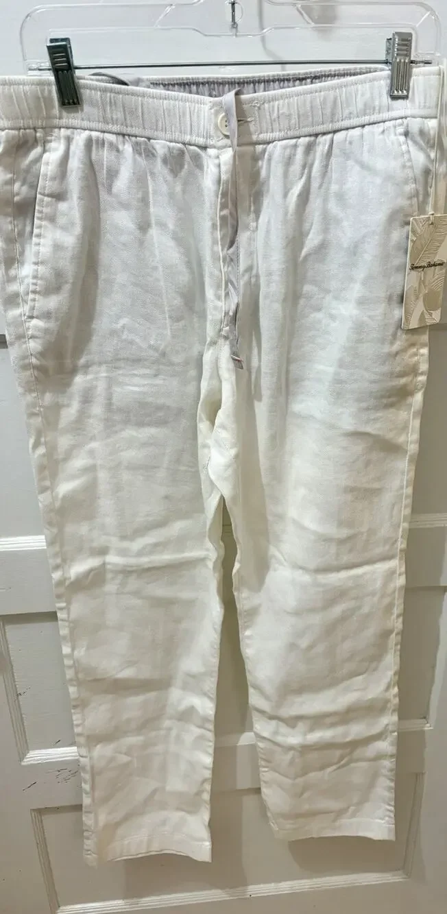 E6 Tommy Bahama Mens Beach Coast Linen Pull-On Pants White L/XL 30 NWT $128